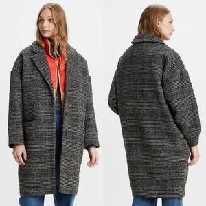Levi's Black & Grey Wool Cocoon Coat, MEDIUM